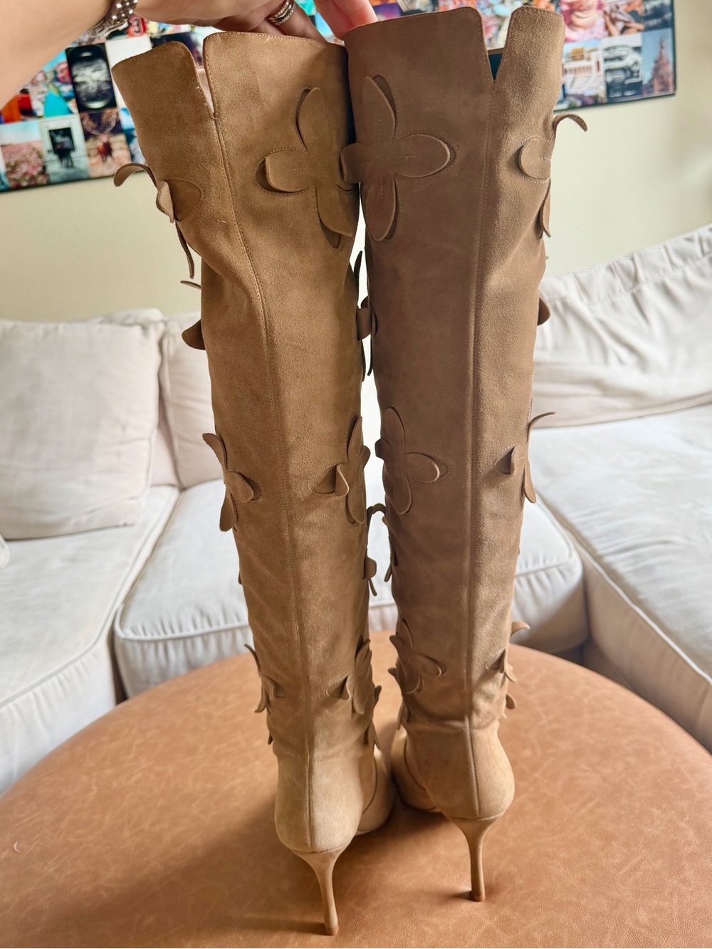 Larroude Julia Flower Embellished Suede Over the Knee Boot - Picture 5 of 15
